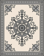 Ornate Grey Scrollwork Mandala Pattern Rug