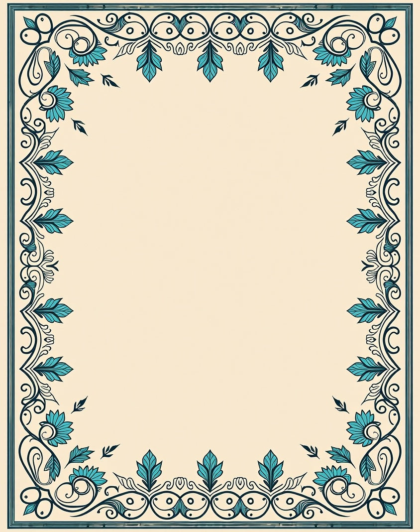Elegant Teal Floral Scrollwork Design Rug