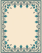 Elegant Teal Floral Scrollwork Design Rug