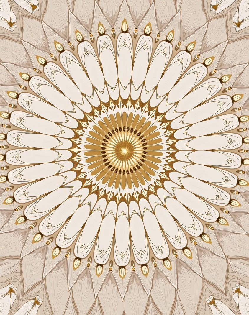 Golden Sunburst Mandala Style Rug