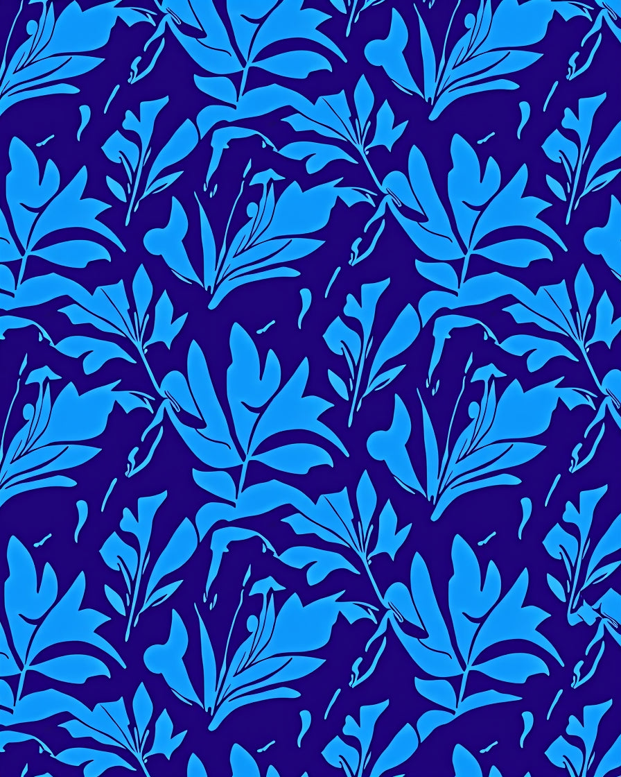 Bold Blue Tropical Leaf Pattern Rug