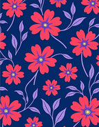 Vibrant Red Flower Navy Floral Rug