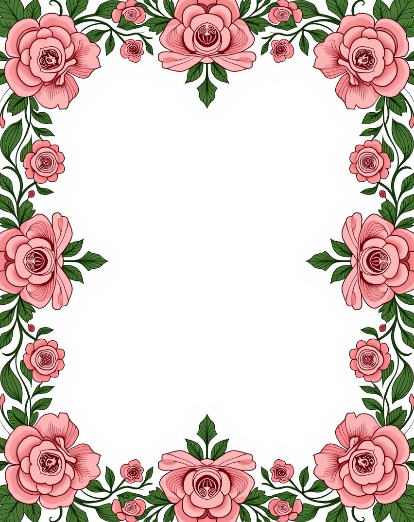 Vintage Pink Rose Floral Border Design Rug