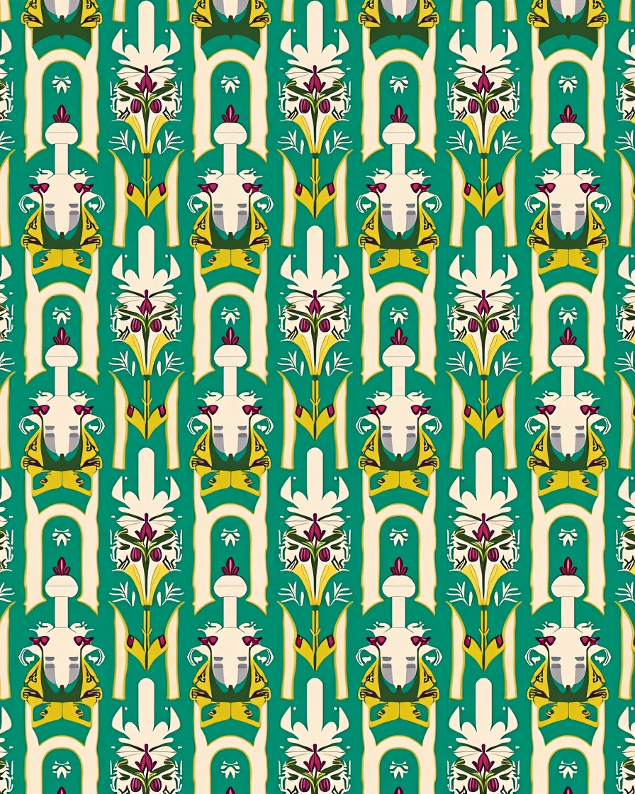 Emerald Ivory Geometric Floral Design Rug