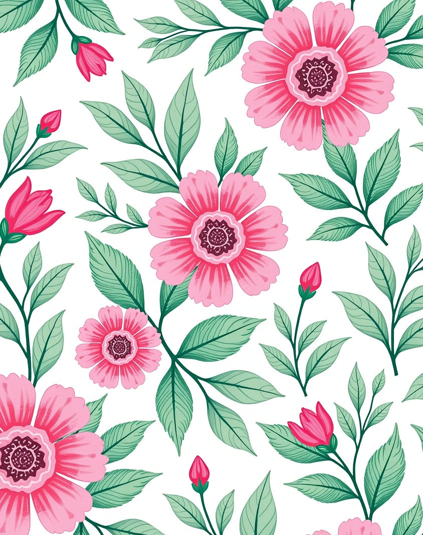 Pink Floral Botanical Pattern Rug