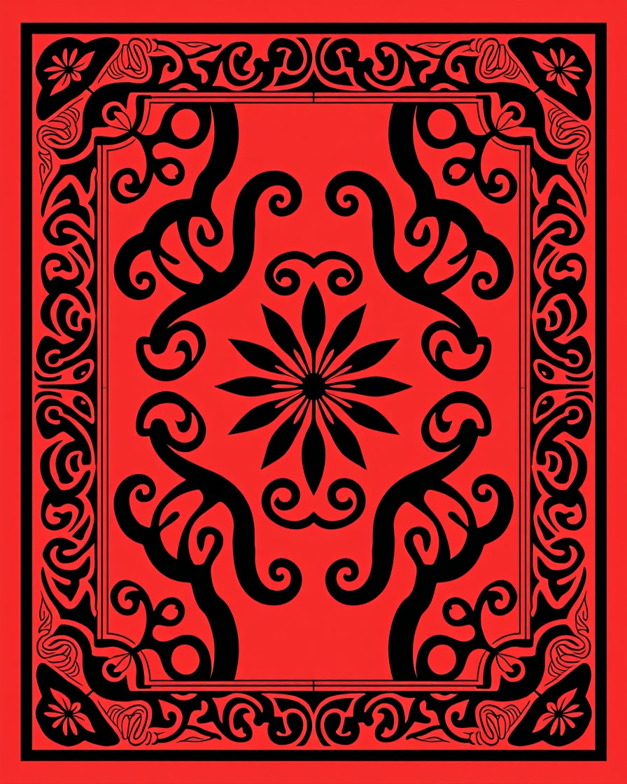 Bold Floral Swirl Paisley Red Design Rug