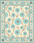 Floral Vine Patterned Border Rug