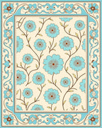 Floral Vine Patterned Border Rug