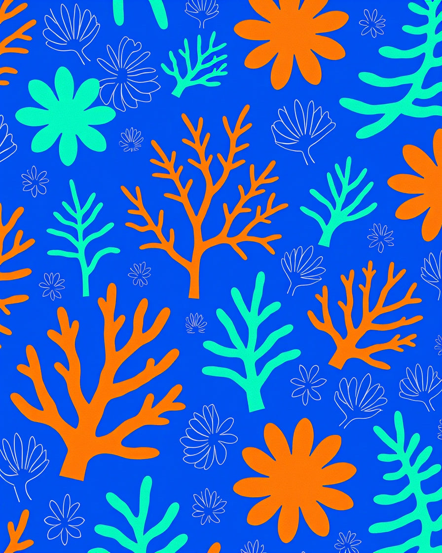 Vibrant Coral Shapes Aquatic Pattern Rug