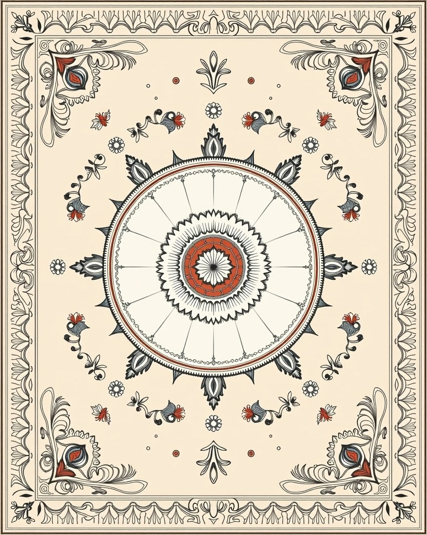 Ornamental Mandala Style Floral Design Rug