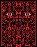 Red Black Floral Bow Scroll Rug