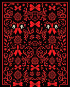 Red Black Floral Bow Scroll Rug