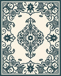 Ornate Floral Scroll Symmetry Design Rug