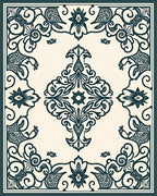 Ornate Floral Scroll Symmetry Design Rug