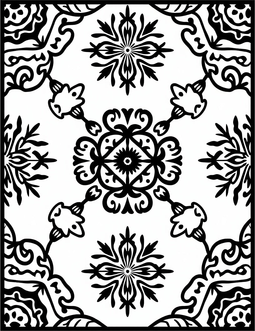 Abstract Symmetry Black Floral Pattern Rug