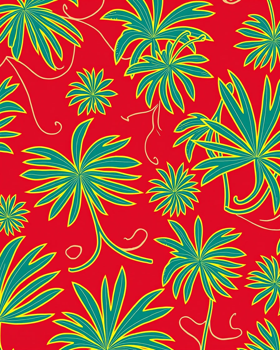 Vibrant Tropical Leaf Pattern Rug