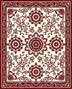 Dark Red Floral Mandala Patterned Rug
