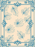 Elegant Blue Leaf Patterned Design Rug