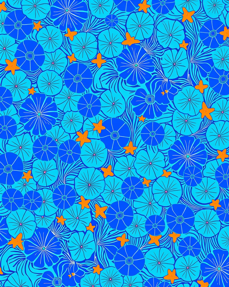 Blue Floral Star Pattern Design Rug