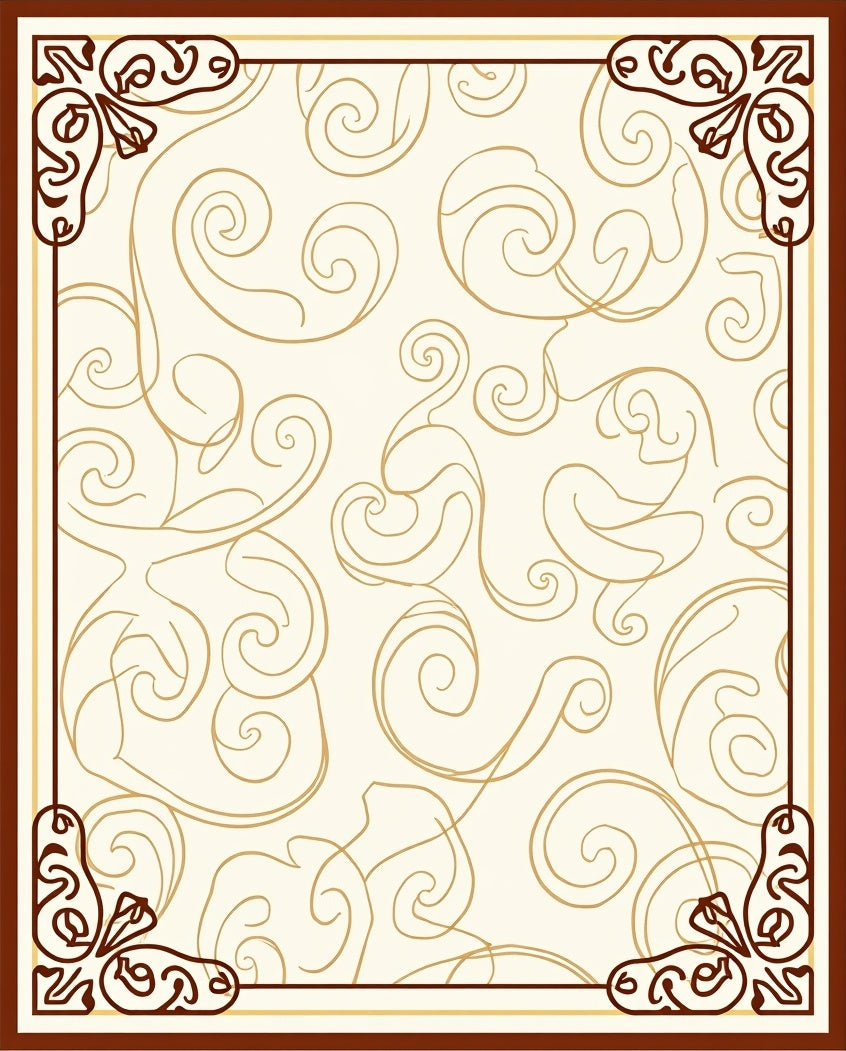 Cream Brown Swirl Pattern Design Rug