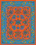 Vibrant Orange Blue Floral Scroll Area Rug