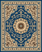 Rich Blue Floral Medallion Pattern Rug