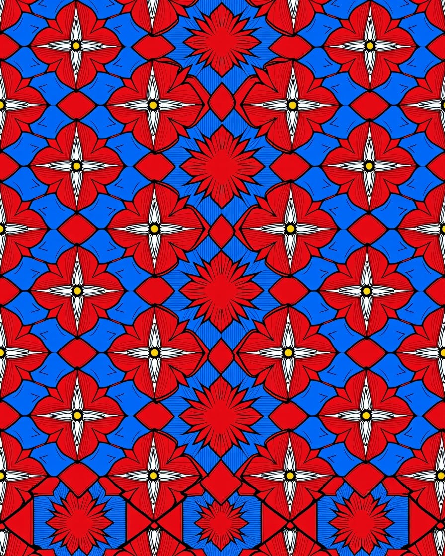 Bold Red Blue Floral Pattern Rug