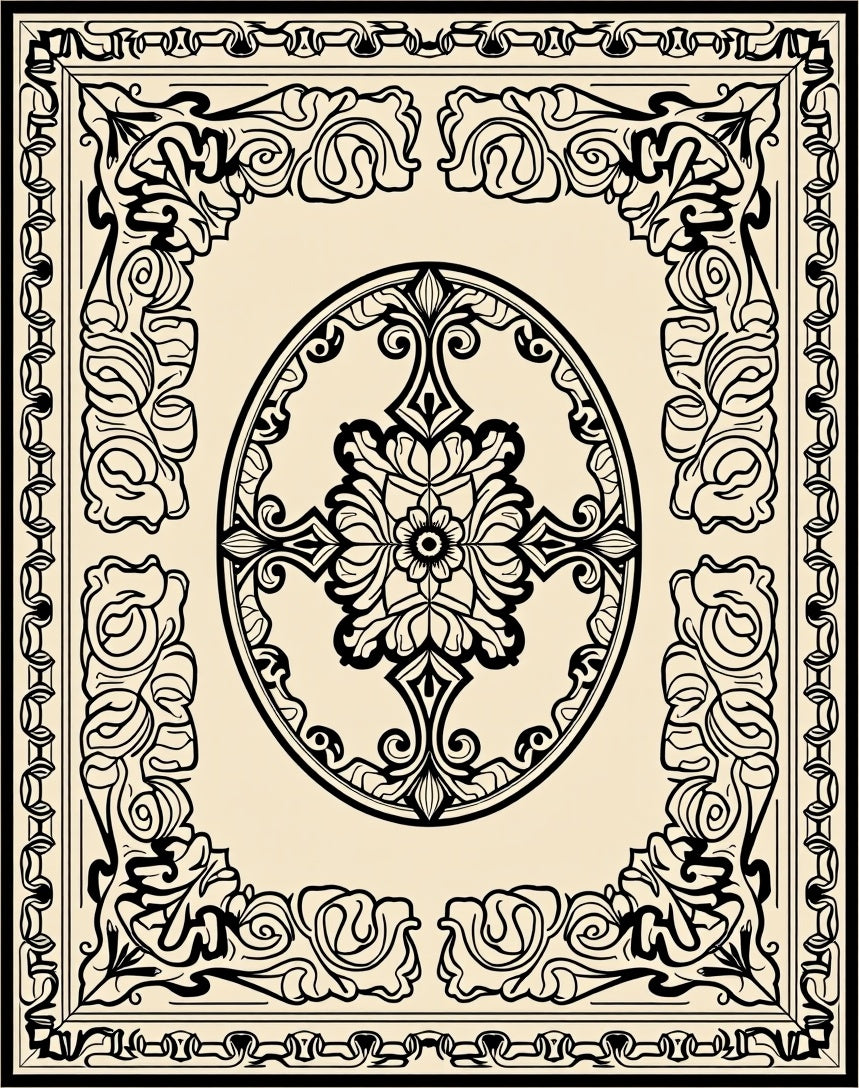Art Nouveau Floral Scrollwork Pattern Rug