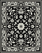 Classic Black White Floral Scroll Rug