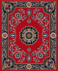 Ornate Red Floral Scrollwork Rug