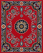 Ornate Red Floral Scrollwork Rug