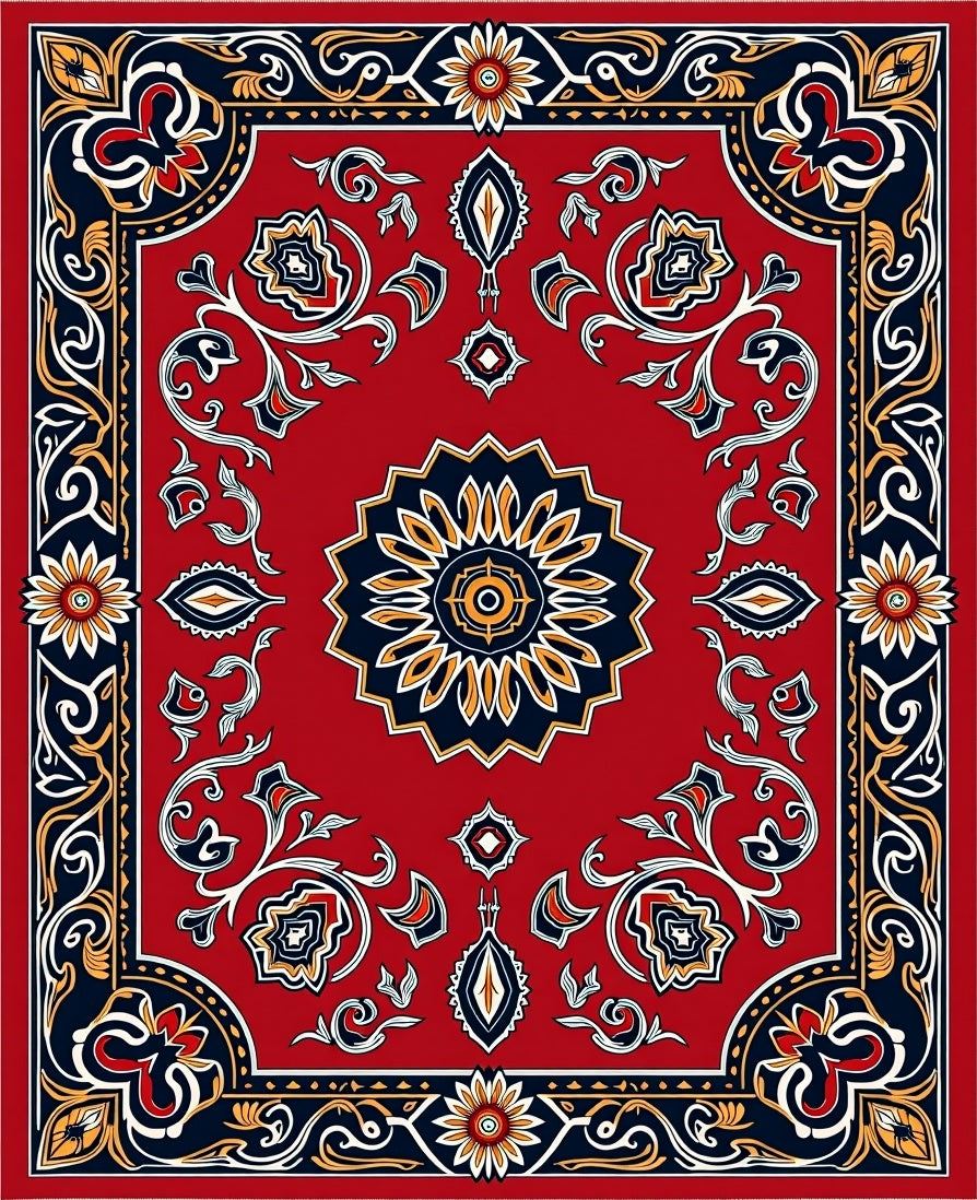 Ornate Red Floral Scrollwork Rug