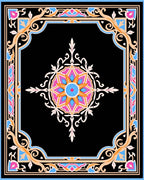 Vibrant Floral Medallion Frame Design Rug