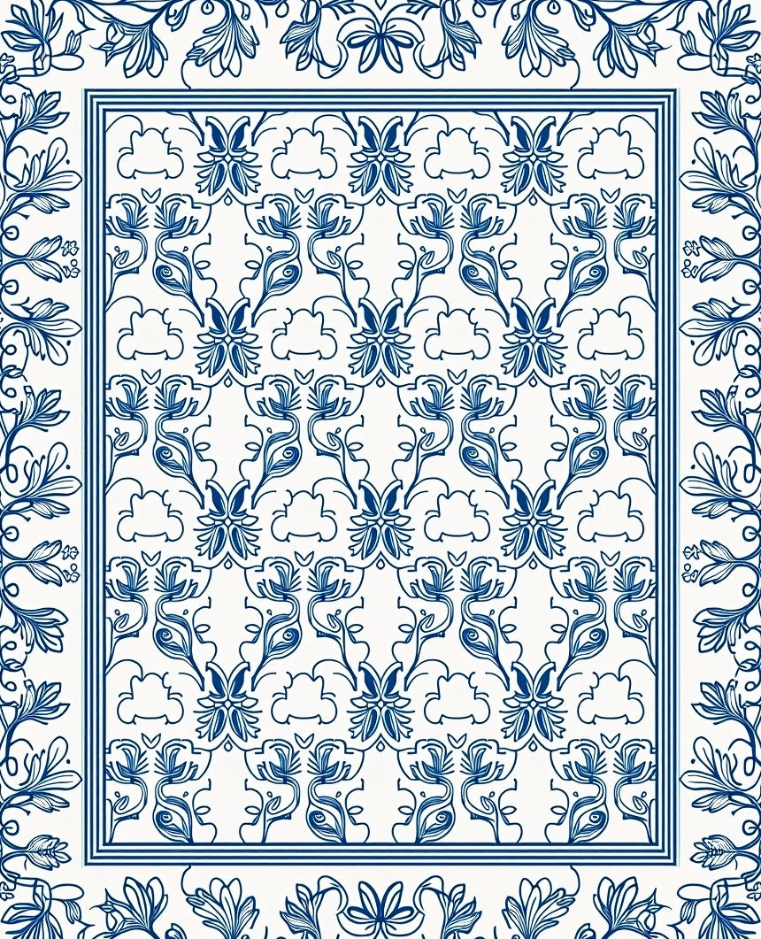 Delicate Blue Floral Pattern Design Rug