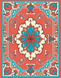Coral Teal Floral Medallion Tribal Rug