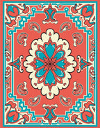 Coral Teal Floral Medallion Tribal Rug