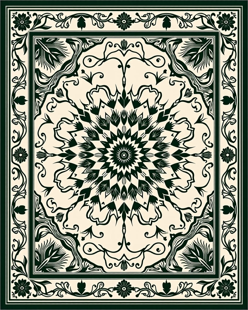 Ornate Medallion With Floral Border Design Rug