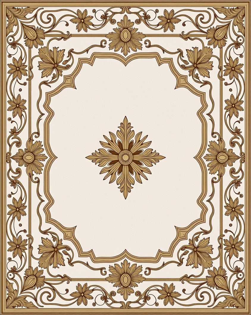 Ornamental Floral Medallion Border Rug