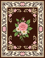Elegant Floral Bouquet Scroll Border Rug