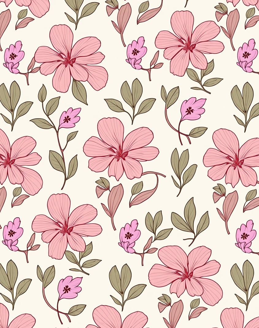 Pink Floral Vine Patterned Design Rug