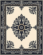 Classic Black Cream Medallion Border Rug