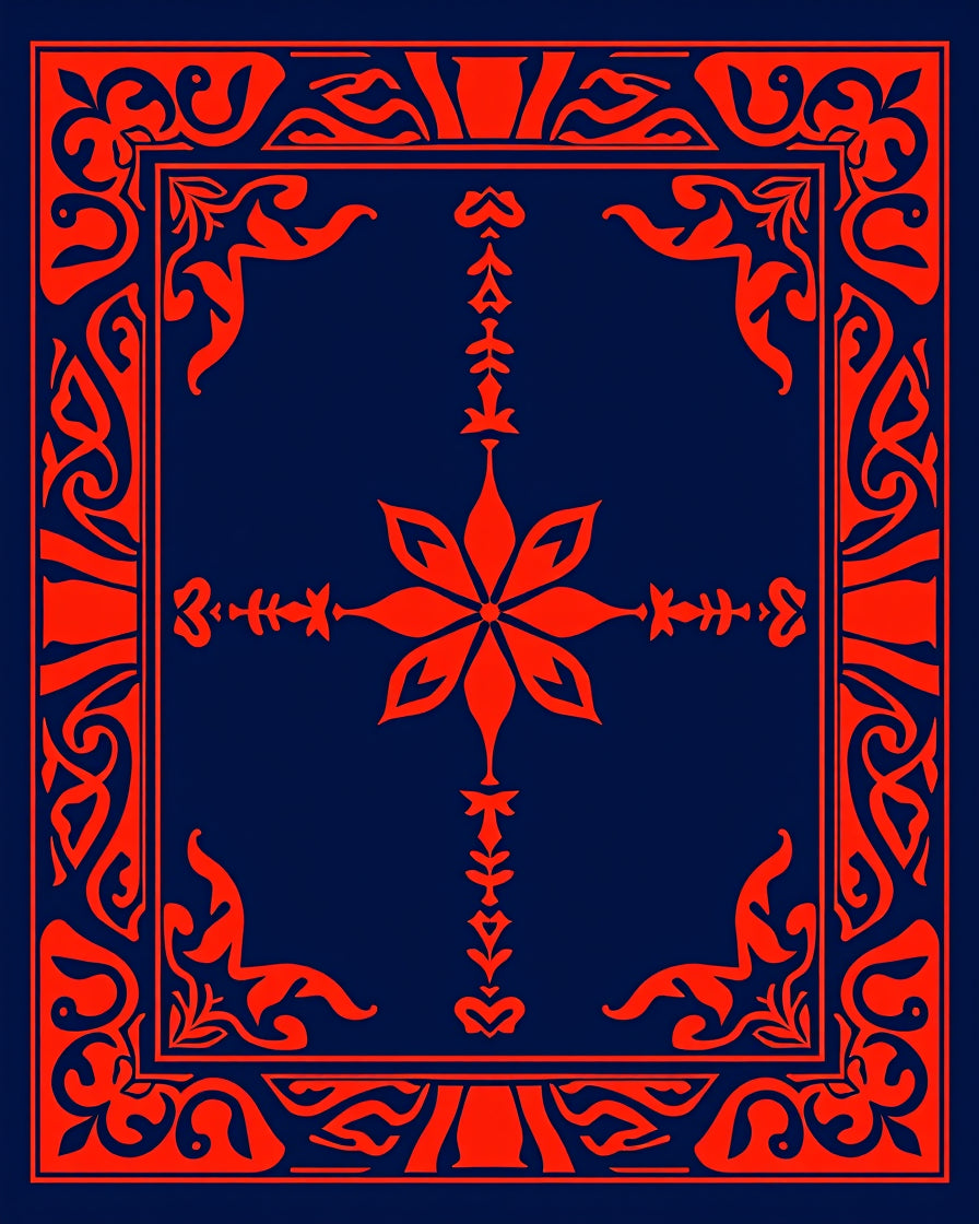 Red Floral Inspired Geometric Border Design Rug