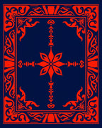 Red Floral Inspired Geometric Border Design Rug