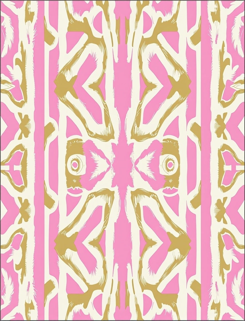 Pink Gold Abstract Geometric Medallion Rug