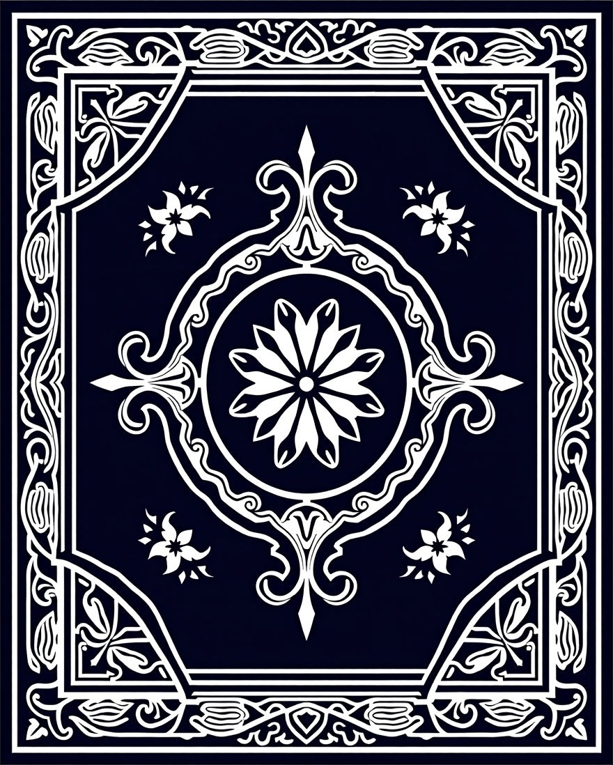 Elegant Floral and Scrollwork Motif Rug