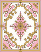 Elegant Pink and Gold Floral Scroll Rug