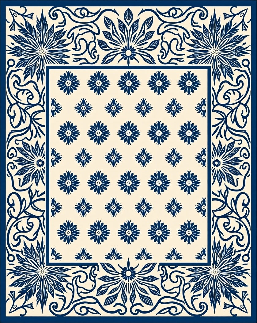 Classic Floral Bordered Cream Rug