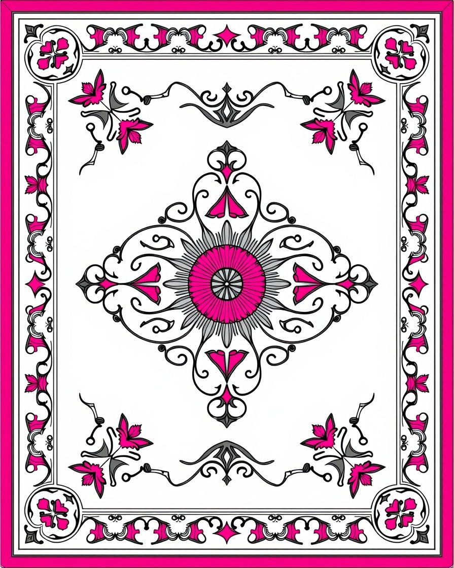 Ornate Floral Mandala Pink Grey Design Rug