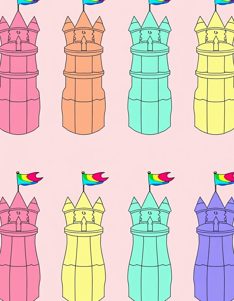 Pastel Castle Towers Rainbow Pattern Rug