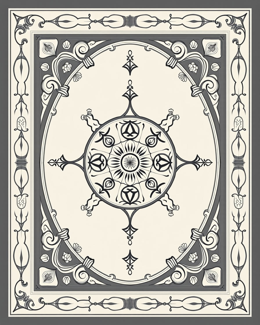 Elegant Monochrome Medallion Ornamental Design Rug